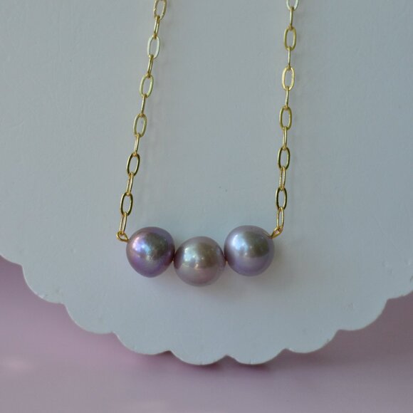 22" Natural Purple Edison Pearl Necklace – Gold Plated Chain - Picture 7 of 7